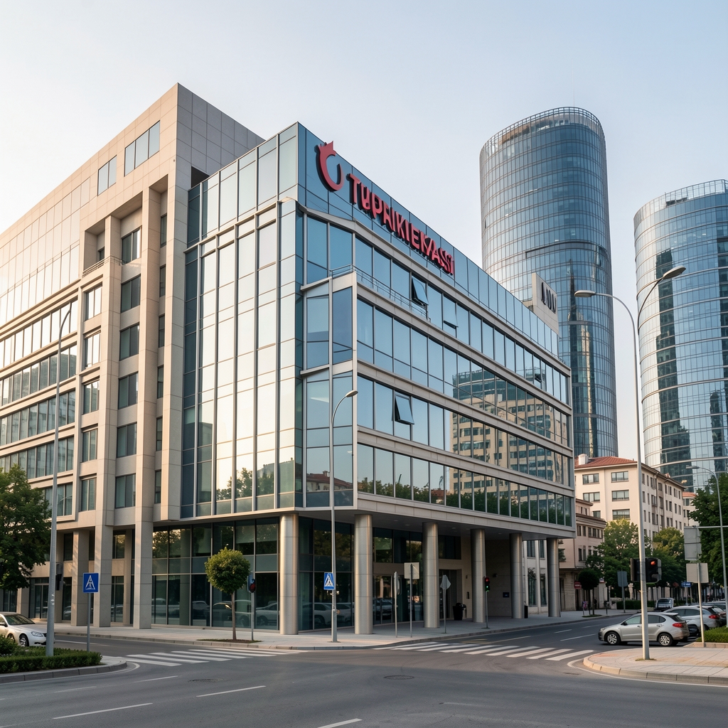 Modern Türkiye bankası genel müdürlük binası cephesi ve finansal bölge ofis kuleleri