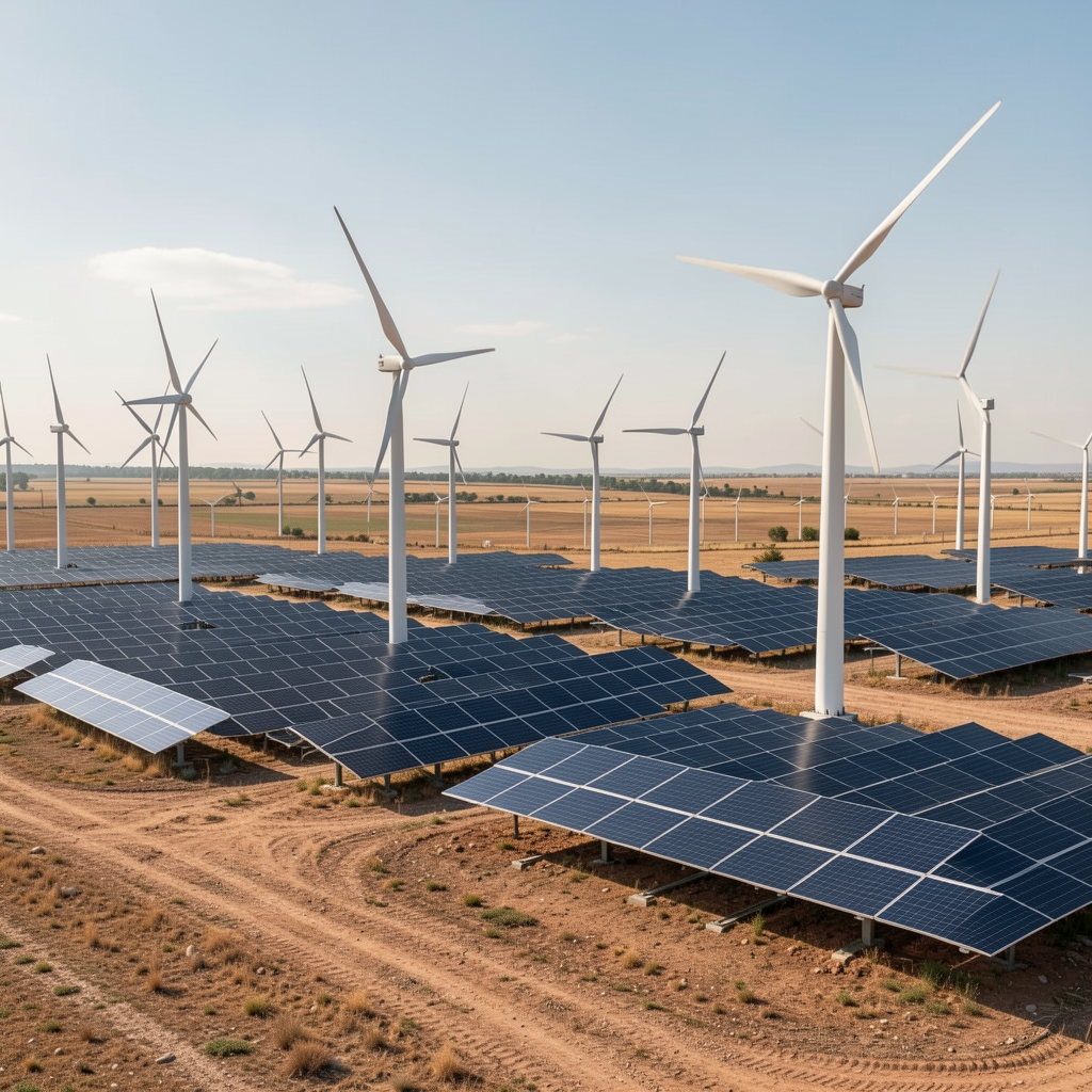 Türkiye rüzgar türbinleri ve güneş panelleri enerji üretim tesisi açık arazi